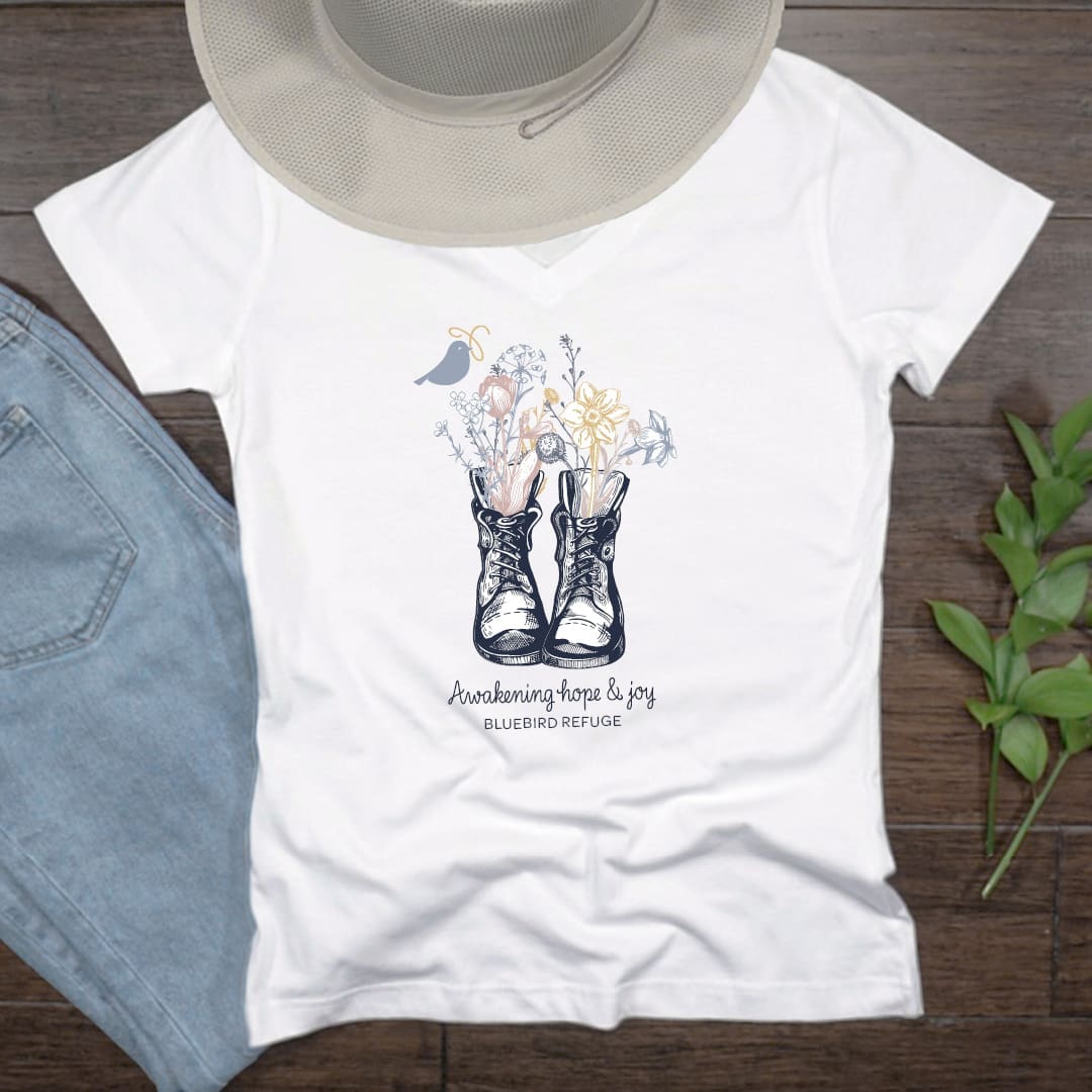 9 Days of Refuge boots white vneck tshirt