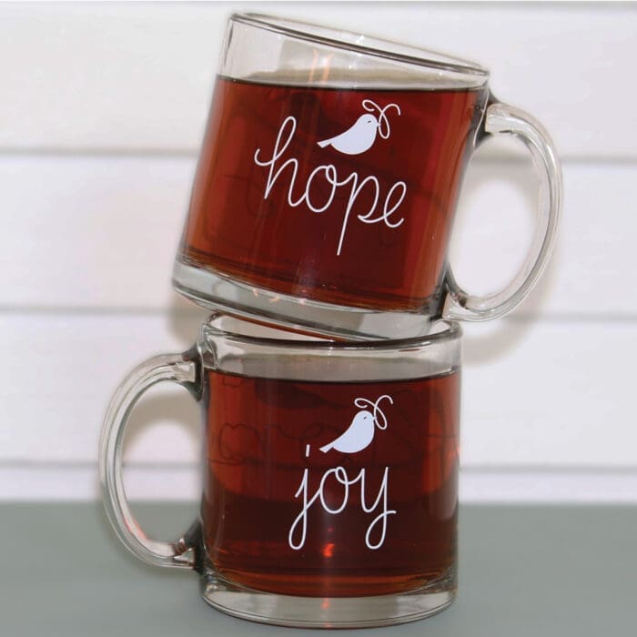 Bluebird Refuge Hope and Joy stacked mugs