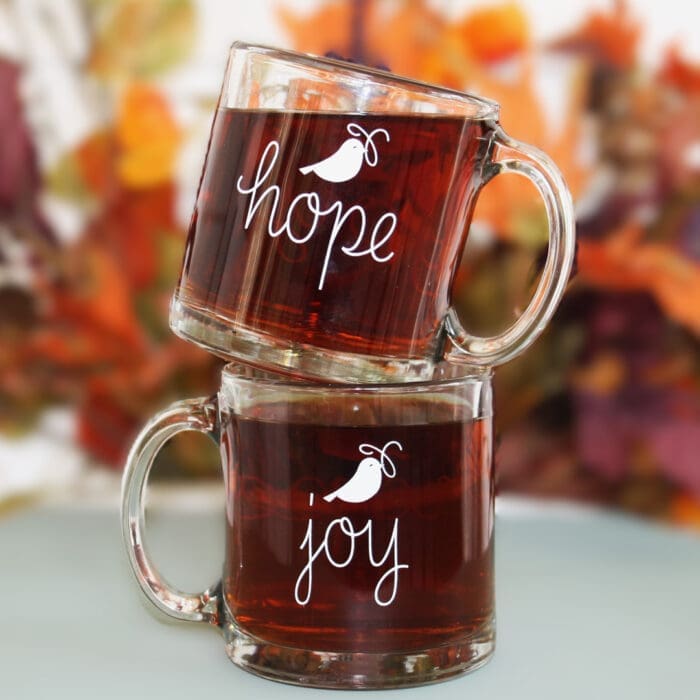Bluebird Refuge Hope and Joy stacked mugs 2
